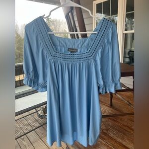 NWT Style & Co Women’s Blouse Crochet-Square-Neck Short-Sleeve Top light blue 1X
